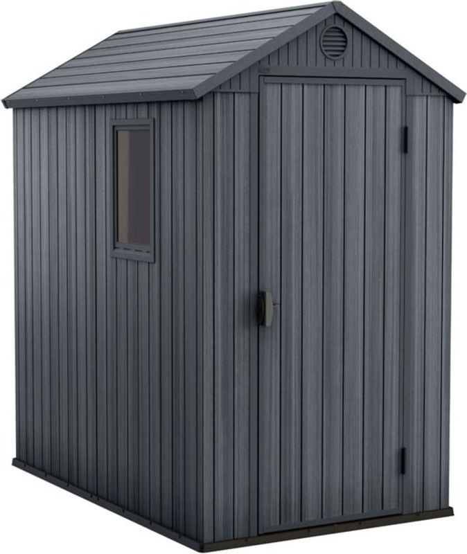 Keter Gartenhaus Darwin 46 in Grau mit Holzoptik aus Kunststoff, Satteldach, witterungsbeständig und abschließbar, B/T/H: 125,8 x 184,5 x 205 cm - Bild 1
