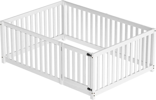 KOMHTOM Kinderbett mit Zaun und Tür aus Kiefernholz, Sperrholz und MDF, Weiß, B/T/H: 140 x 200 x 60 cm - Bild 1