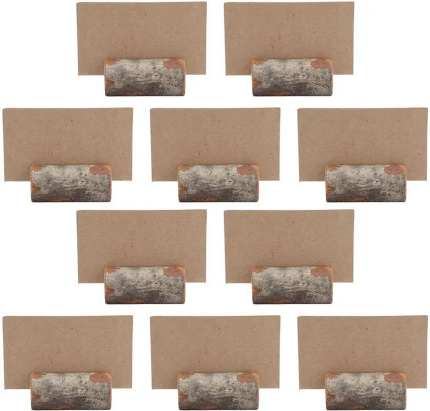 OutsideWorld 10er Set Dekorative Runde Holz-Notizhalter mit Kraftpapier-Karten in Braun für Hochzeiten und Büro - Bild 1