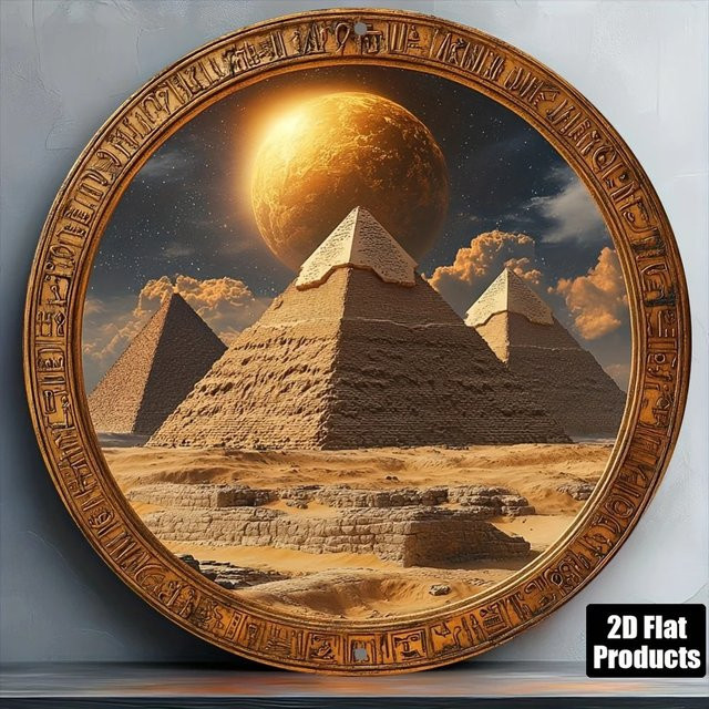 CIFBUY Vintage Ägyptische Pyramiden Metall-Wandkunst, Runde Aluminium-Dekoration im Retro-Stil, Multicolour, Durchmesser: 20 cm - Bild 1