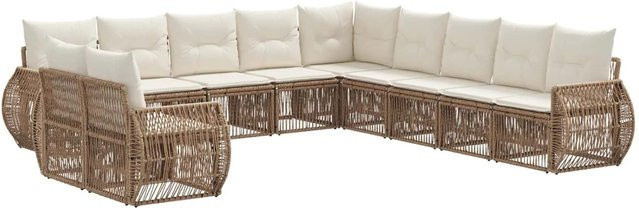 vidaXL Gartensofa-Set 11-teilig aus Poly-Rattan in Beige mit Polsterung und Kissen - Bild 1