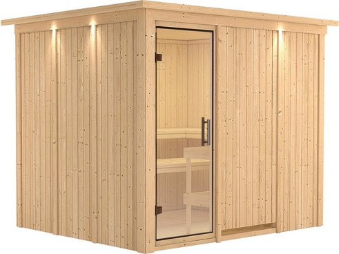 Karibu Sauna Jöhvi für 4 Personen aus Fichtenholz in Beige, B/T/H: 245 x 210 x 202 cm - Bild 1