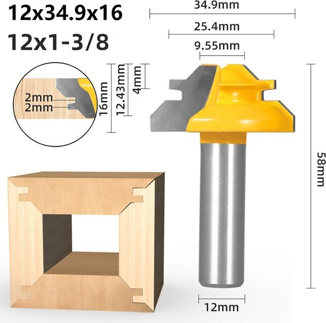 LivingHousehold 45 Grad Gehrung Fräser mit Hartmetall-Legierung in Gelb, Schaftdurchmesser: 5,8 mm - Bild 1