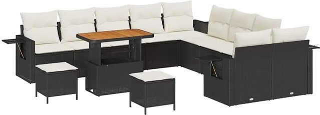 vidaXL Garten-Sofa-Set 13-teilig aus Poly-Rattan in Schwarz-Creme - Bild 1