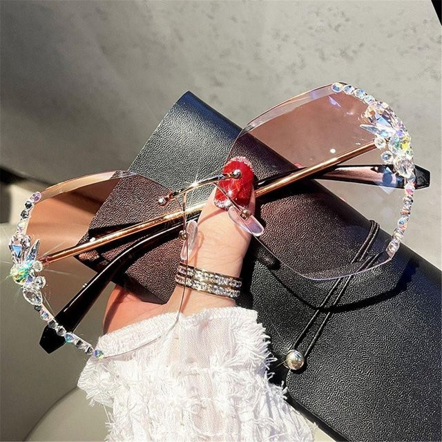 Yiran Health & Beauty Sonnenbrille, randlos, Butterfly, braun, Damen - Bild 1