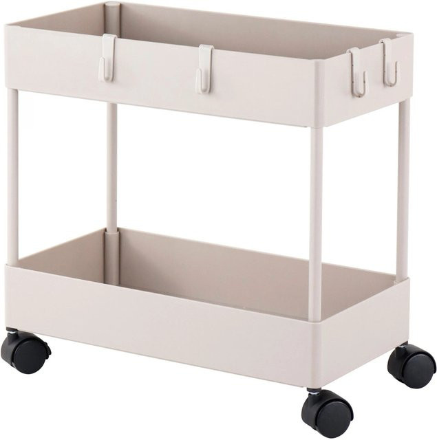 Relaxdays Rollwagen aus Kunststoff und Edelstahl in Beige, drehbar mit 2 Ebenen, B/T/H: 38 x 39,5 x 21,5 cm - Bild 1
