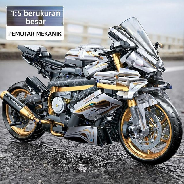 TOYLINX Legierung Motorrad, Rennbausteinmodell, 2045 Teile, grau, ab 6 Jahren - Bild 1