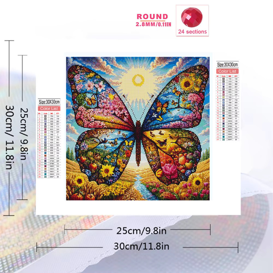 EverShine Diamantmalerei Landschaft mit Sonne und Schmetterling, 5D Mosaik Stickerei Blumenbild in Multicolour, B/H: 20 x 20 cm - Bild 2