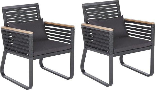 Beliani Gartenstuhl Schwarz mit Armlehnen und Polsterung aus Aluminium und UV-beständigem Polyester, B/T/H: 65 x 60 x 83 cm - Bild 1