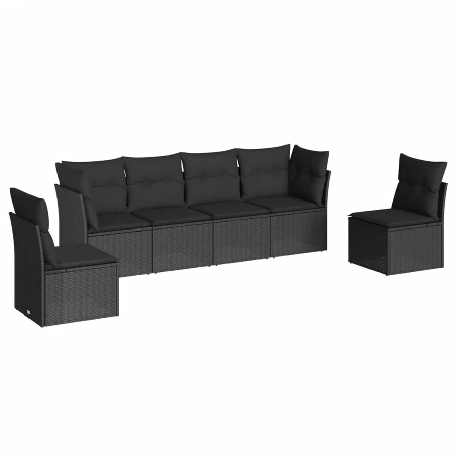 vidaXL 6-tlg Garten-Sofagarnitur in L-Form aus schwarzem PE-Rattan mit Sitzkissen und Stauraum - Bild 2
