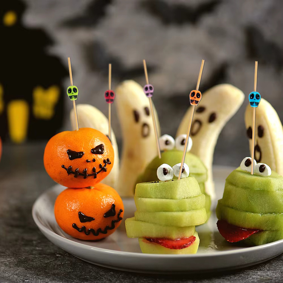WEIGAO Halloween Schädel Bambus Spieße Einweg Fruchtgabeln für Buffet und Dessert in Weiß - Bild 2