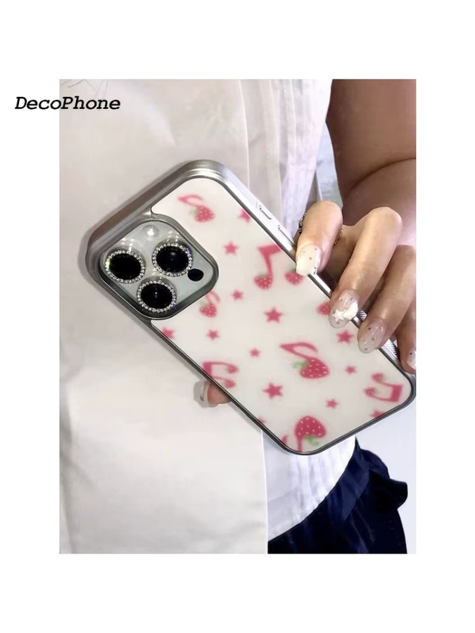DecoPhone Handyhülle mit rosa Erdbeer-Motiv und Cartoon-Sternen für iPhone, Farbe: Pink - Bild 5
