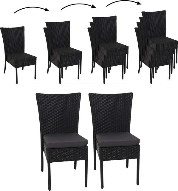 2er-Set MCW Poly-Rattan Gartenstühle in Schwarz mit dunkelgrauen Kissen, stapelbar - Bild 1