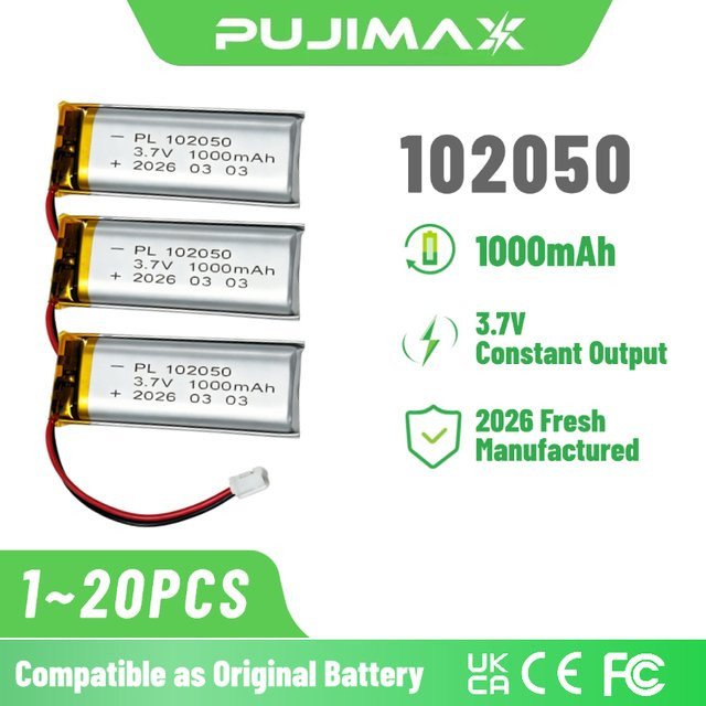 PUJIMAX 102050 Polymer-Lithium-Ersatzakku 3,7V mit 1000mAh in Silber für PS4, GPS-Navigatoren und Mediaplayer - Bild 1