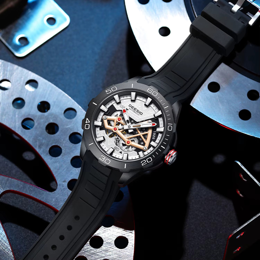 Deesio Armbanduhr Automatik, Kohlefaser, Silikon, Schwarz, Herren - Bild 4
