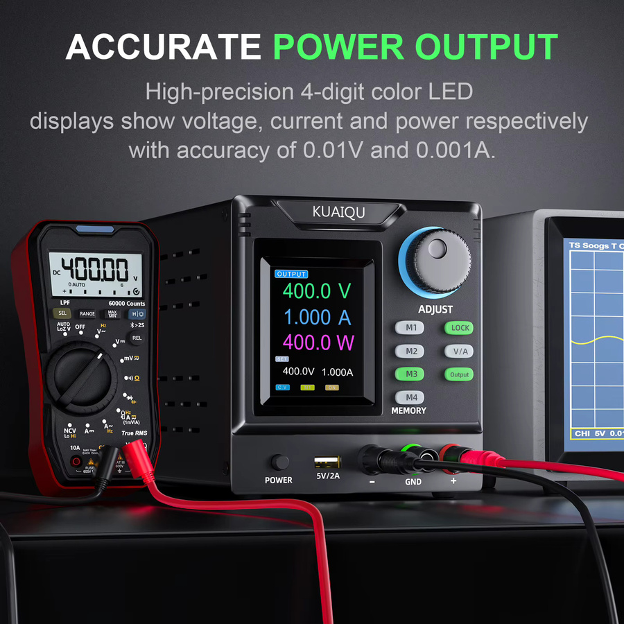 KUAIQU Programmierbares Hochspannungs-Schaltnetzteil mit USB und RS232, 400V, 1A, 400W, Schwarz - Bild 7