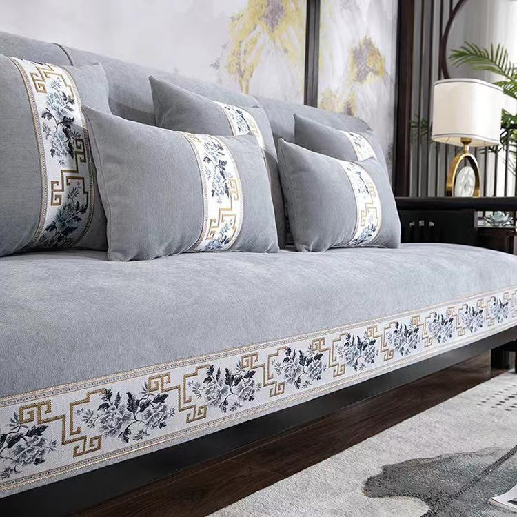 Wolken Jacquard Sofabezug aus Chenille in Grau, Chinesischer Stil, Rutschfestes Couchkissen für dein Wohnzimmer, B/B/B: 70 x 70 x 70 cm - Bild 2