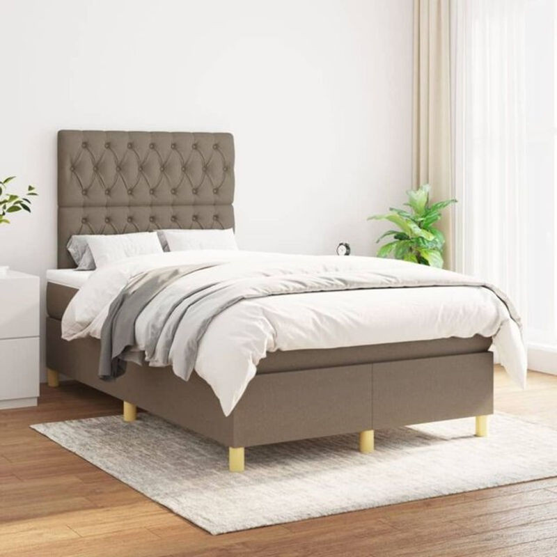 Vidaxl Boxspringbett mit Matratze in Taupe Meliert aus Stoff, B/T/H: 120 x 200 x 118 cm - Bild 1