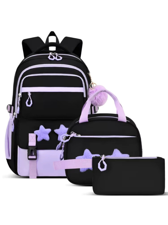 3-teiliges Schulranzen-Set in Pink und Schwarz mit Lunchbag und Federmäppchen - Bild 5