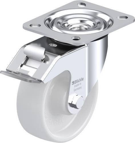 Blickle 9126 L-PO 100R-FI Lenkrolle mit Feststeller in Silber und Weiß, Rad-Durchmesser: 100 mm, Tragfähigkeit: 250 kg - Bild 1