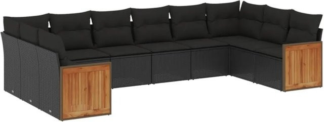 vidaXL 10-tlg. Garten-Sofagarnitur aus Poly-Rattan in Schwarz mit UV-beständigen Kissen - Bild 1