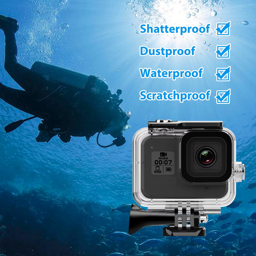 Wasserdichtes GoPro 8 Tauchgehäuse mit Filter in Schwarz und Transparent für Unterwasser-Aufnahmen - Bild 2