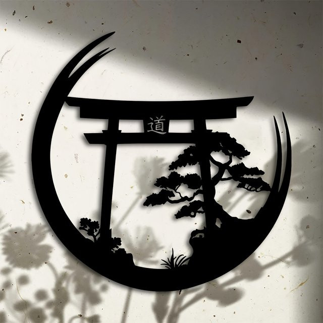 CIFBUY Japanisches Bonsai Torii Wandkunst aus Metall in Schwarz als orientalische Hängedekoration - Bild 1