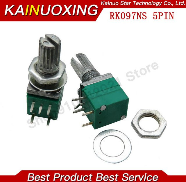10 Stück KAINUOXING RV097NS 5-Pin Audio-Potentiometer mit Schalter, versiegelt, linearer variabler Widerstand, Farbe: grün - Bild 1