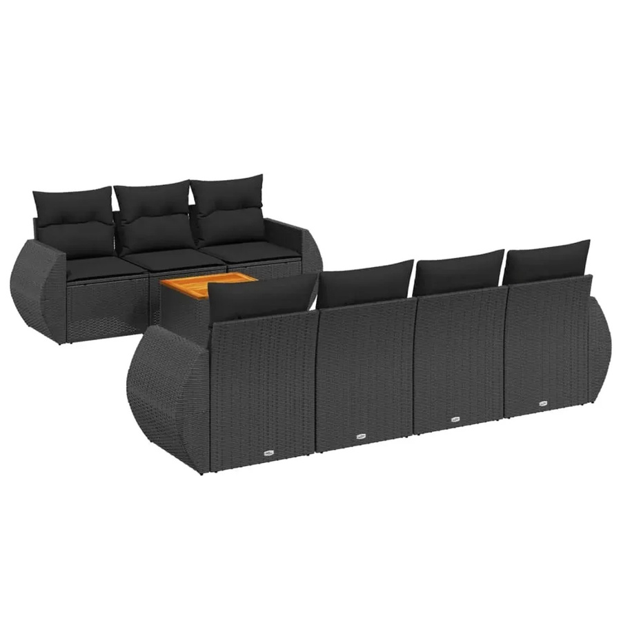 vidaXL 8-teilige Garten-Sofagarnitur aus Poly-Rattan mit Kissen in Schwarz - Bild 2