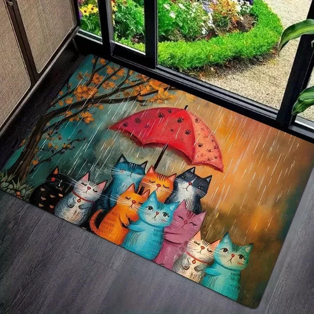 VIKAMA Kitty Family Regenschutz-Teppich, rutschfest und saugfähig, Mehrfarbig, B/T: 60 x 40 cm - Bild 1