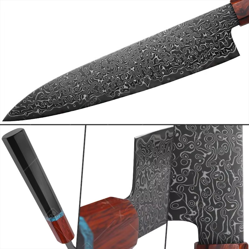 WXCOO Santoku-Küchenmesser aus Damaststahl mit VG10-Klinge und Holzgriff in Multicolour - Bild 5