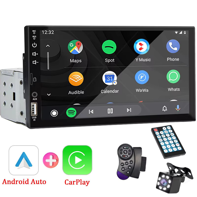 Hippcron 7-Zoll Autoradio mit Android Auto und Apple CarPlay, HD-Touchscreen, Bluetooth, FM, AUX und MirrorLink in Schwarz - Bild 1