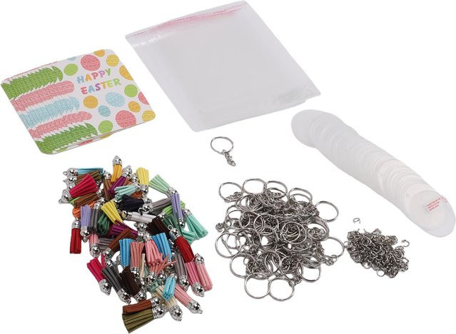 TOMTOP JMS DIY Acryl Schlüsselanhänger Rohlinge Bastelset mit Quasten und Sprungringen in Weiß und Transparent, 380 Stück - Bild 1