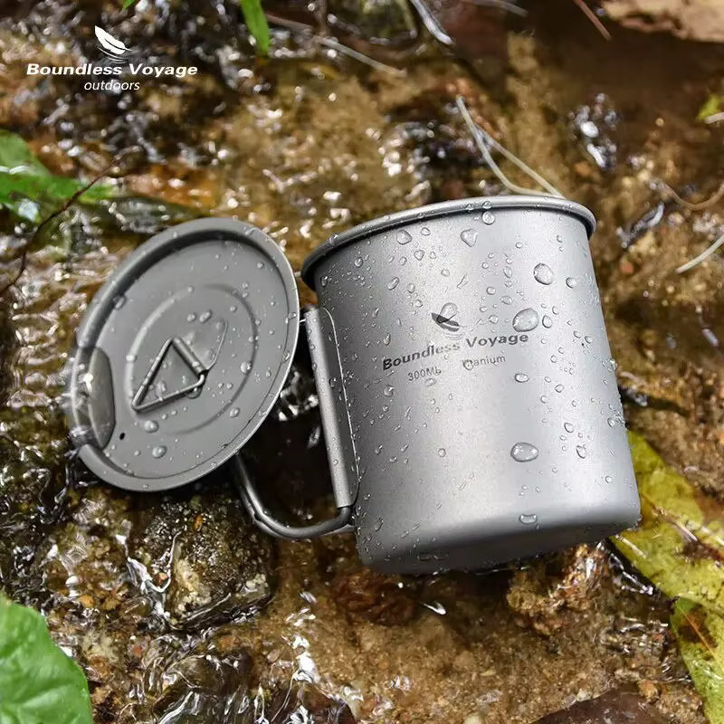 Boundless Voyage Titanbecher mit Deckel in Silber, Outdoor-Tumbler für Camping und unterwegs, 420 ml - Bild 2