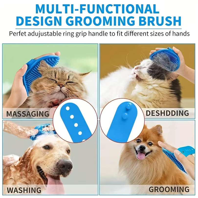 2-teiliges Fellpflegeset in Blau für Hunde, Katzen und Kaninchen mit Fellpflegebürste und Badreinigungshandschuh - Bild 3