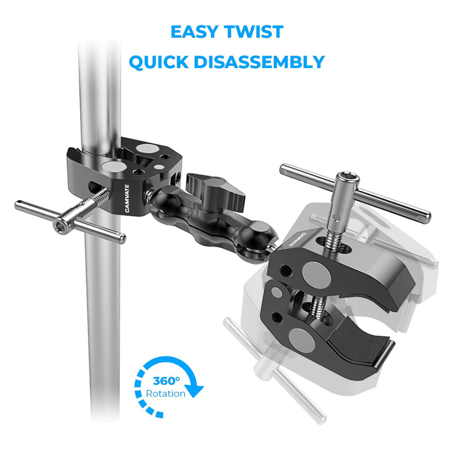 CAMVATE Super Clamp Kamera Clamp Mount Set mit Magic Arm und 2 Stück Super Clamp Crab in Schwarz für DSLR-Kamera und GoPro sowie LED-Licht - Bild 2
