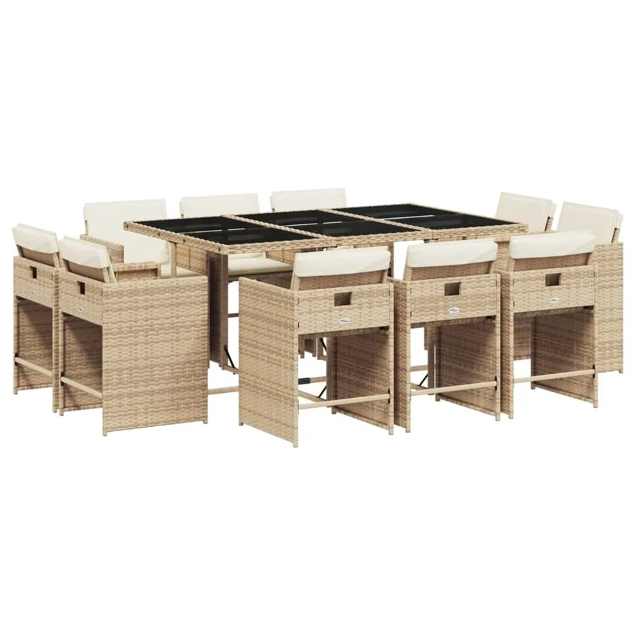 vidaXL 11-tlg Garten-Essgruppe aus Poly-Rattan mit Kissen in Beige - Bild 2