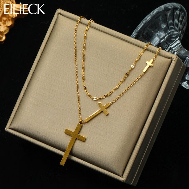 EILIECK Halskette mit Kreuz Anhänger, Gold Farbe, Damen - Bild 1