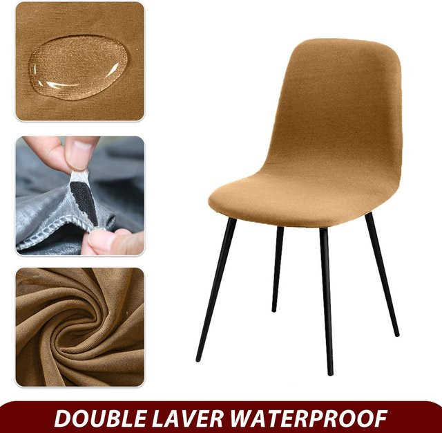 Wasserdichter Schalenstuhlbezug von Leorate in Braun mit kurzer Rückenlehne, elastischer Sitzbezug für Esszimmer und Küche - Bild 1