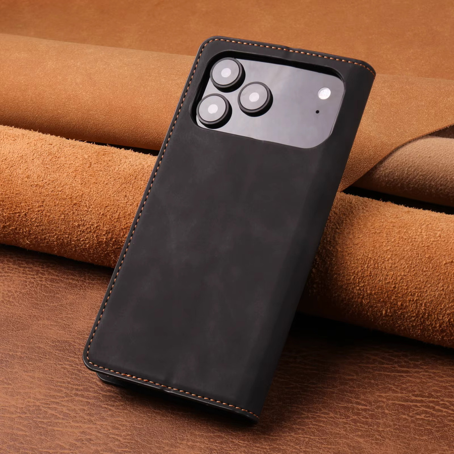 Magnetische Flip-Ledertasche für iPhone 11 bis iPhone 17 Air mit Kartenfach in Schwarz - Bild 3