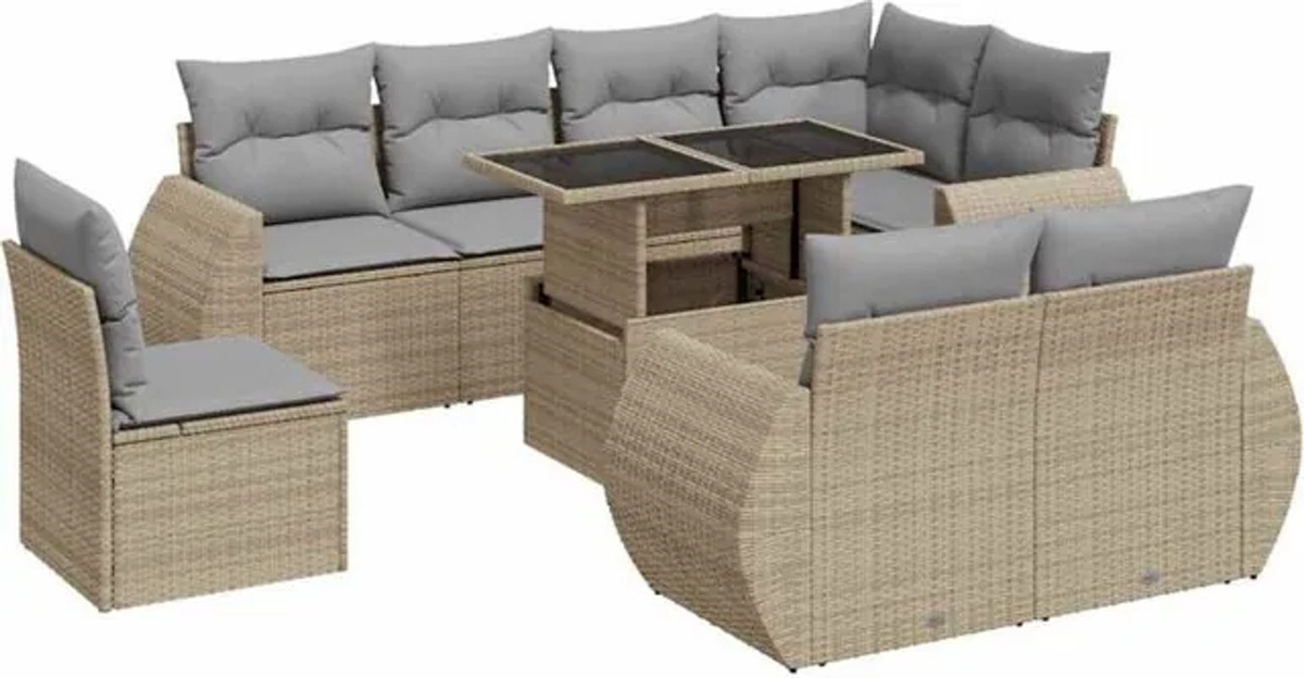 Vidaxl 9-tlg. Garten-Sofagarnitur aus Polyrattan mit Kissen in Beige - Bild 1