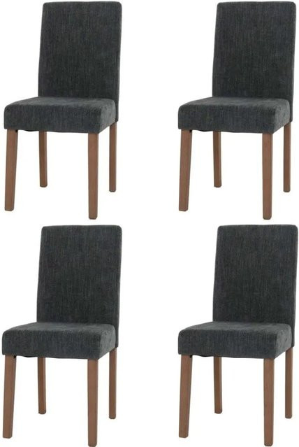 4er-Set MCW Esszimmerstühle Littau aus Chenille mit Holzbeinen in Dunkelgrau und Natur - Bild 2