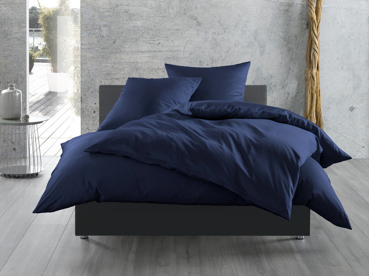 Zo! Home Mako-Satin Bettwäsche Satinado aus Baumwolle, Navy Blue Dunkelblau, B/H: 135 x 200 cm mit Kissenbezug 80 x 80 cm - Bild 1