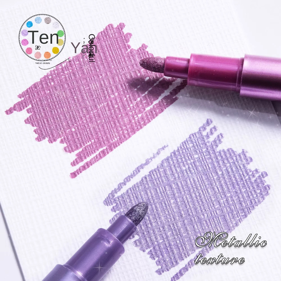 12 Farben Metallic-Markierungsstifte Set, permanente Kunstmarker für Manga, Basteln und DIY in Multicolor - Bild 4