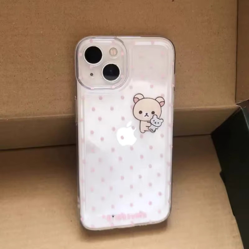 Transparente Handyhülle mit Bären-Motiv und rosa Tupfen für Apple iPhone 11 bis iPhone 17 Pro Max und Mini Modelle - Bild 2