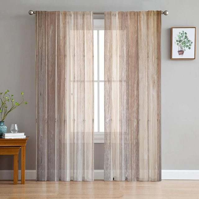 Transparente Tüllvorhänge im Shabby-Chic-Design, Braun, Breite: 135 cm, Höhe: 115 cm - Bild 1
