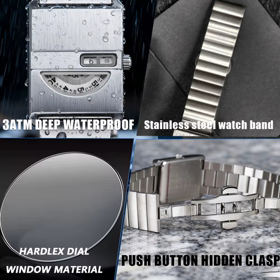 PINTIME Armbanduhr, Quarz, Edelstahl, Silber, Eckig, Unisex - Bild 3