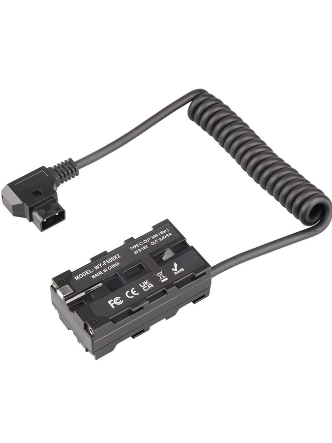 Probty D-Tap auf doppelseitiges NP-F550 Dummy-Batterie-Spiralkabel DC-Koppler in Schwarz für Monitore, LED-Videoleuchten, Sender und Empfänger - Bild 2