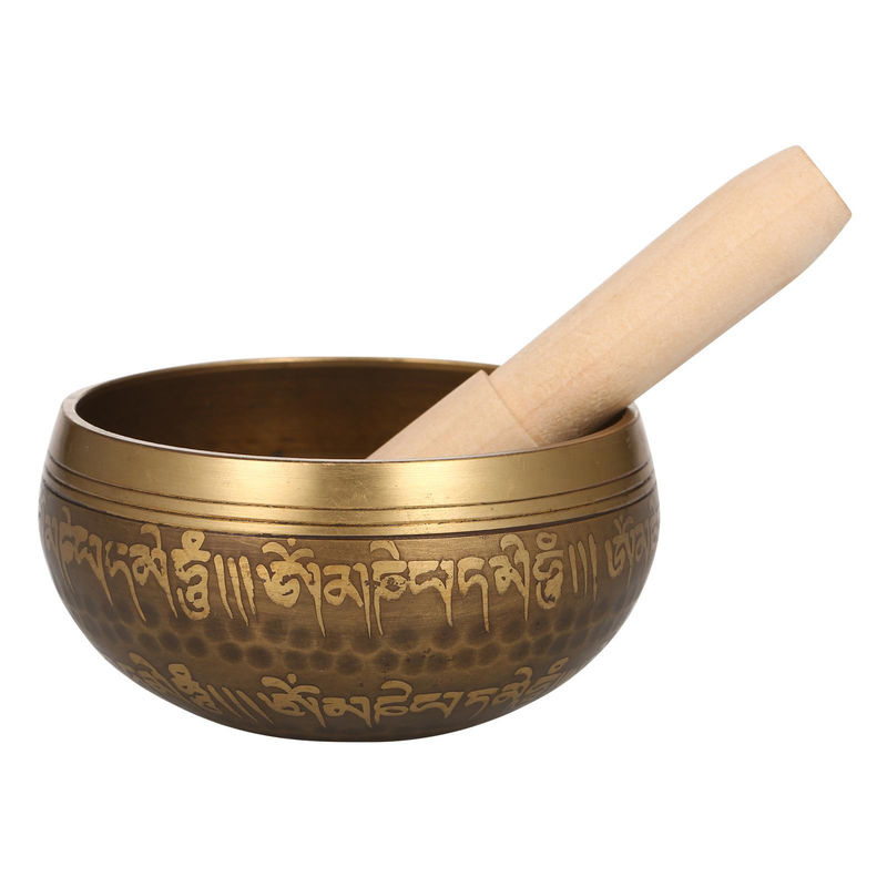 Handgefertigte Tibetische Klangschale von TOMTOP JMS aus Messing und Holz in Gold für Meditation und Musiktherapie - Bild 9