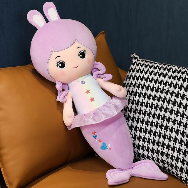 Yiran Health & Beauty Meerjungfrau Puppe Plüschkissen, Lila Rosa Braun, 55cm - Bild 1